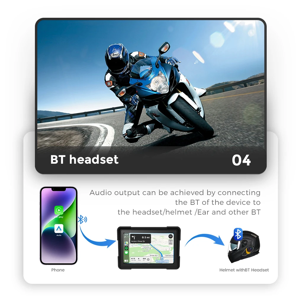 5 İnç Motosiklet Navigasyon GPS Kablosuz CarPlay Android Oto Moto Navigator Su Geçirmez Ekran Ön Arka Çift Kamera Kaydedici Görüntü 3