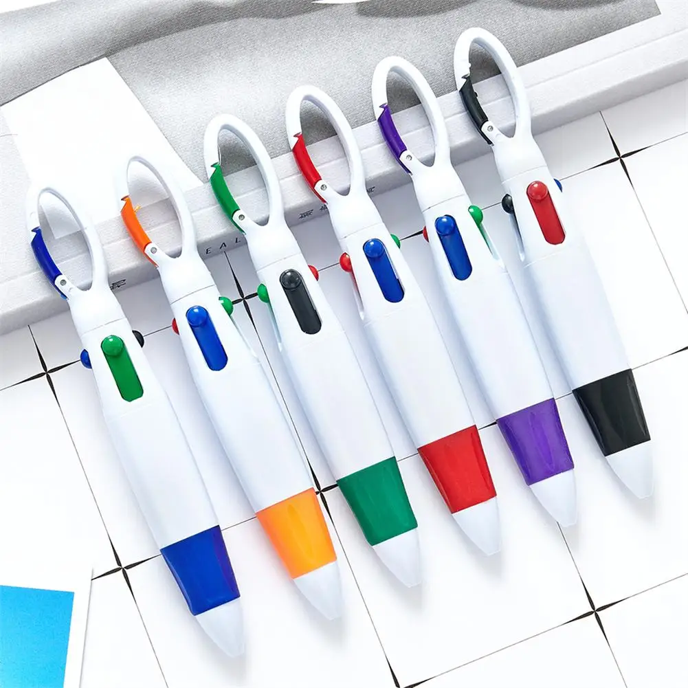 1.0 mm 4-in-1 Renkli Taşınabilir Basın Tükenmez Kalem Karabina İle Okul Ofis Kırtasiye Malzemeleri Görüntü 0