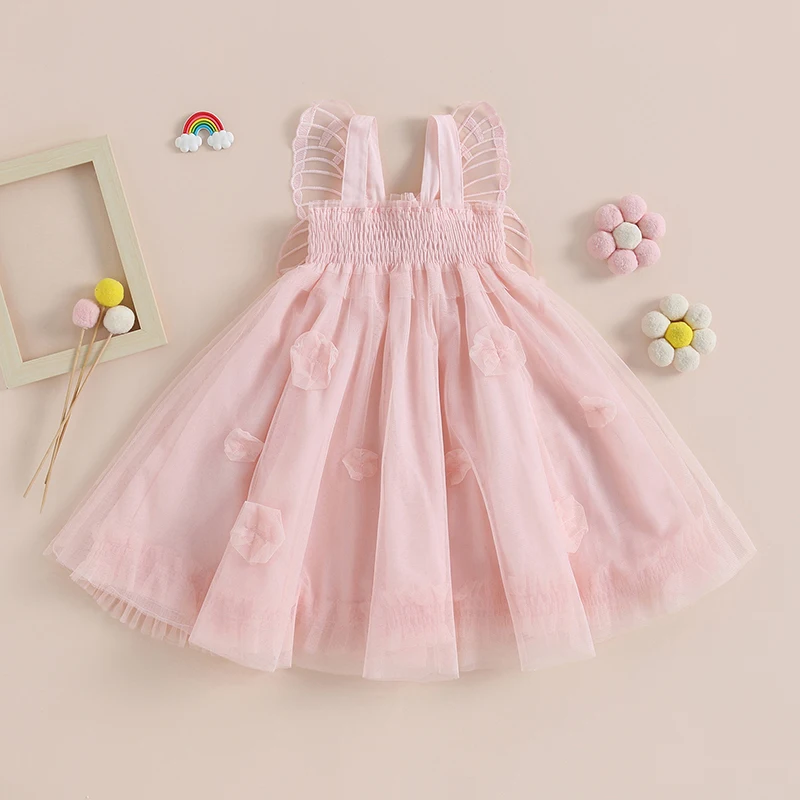 1-5Y Çocuk Kız Fairycore Prenses Elbise Kelebek Kanat Kolsuz Sling Örgü Tül Elbise evaze elbise Bebek yaz giysileri Görüntü 0