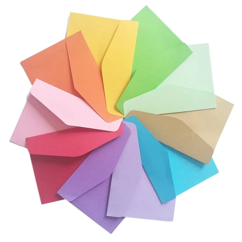 100 Adet Mini Zarflar 10 Renk Hediye Kartı Zarfları Kişiselleştirmek İçin Hediye Kartları Düğün Zarflar Veya Yer Kartı Görüntü 0
