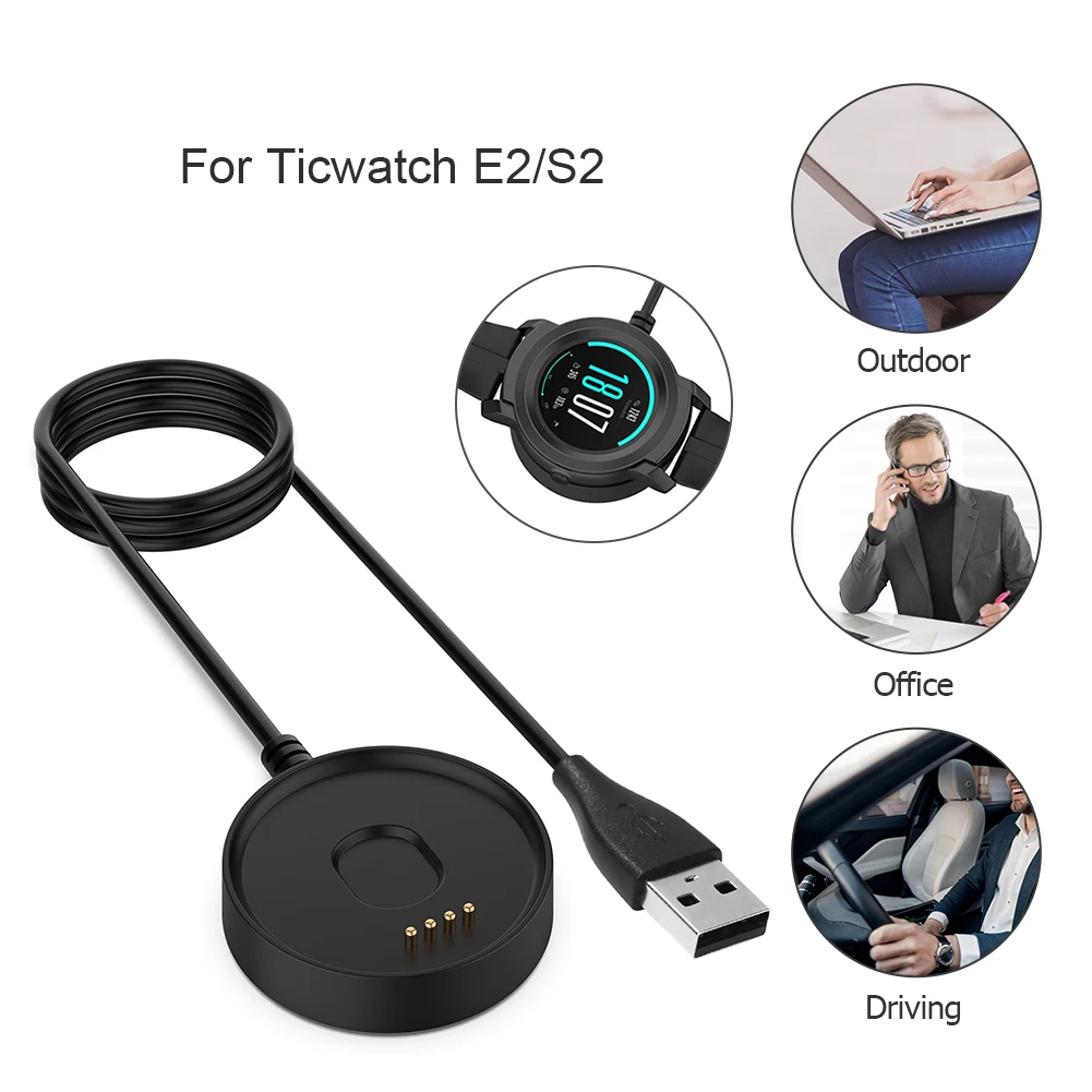 100cm Taşınabilir Hızlı Şarj Yedek USB akıllı saat Hızlı Şarj Cradle şarj standı Kablosu Ticwatch E2 / S2 Görüntü 0