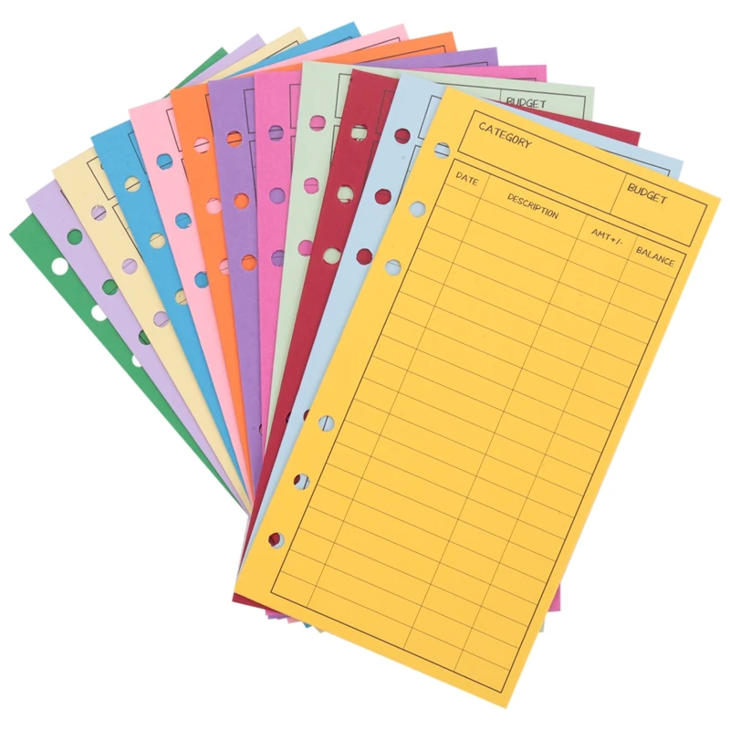 12 Bütçe Zarfları, Kart Nakit Zarf Sistemi, Tasarruf, Çeşitli Renkler, Dikey Düzen ve Perforasyon Görüntü 0