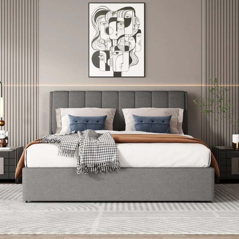 140x200 cm modern tasarım yastıklı platform yatak, çekmeceli çift kişilik yatak, yetişkin ve ergen yatağı, pratik depolama yatağı Görüntü 0