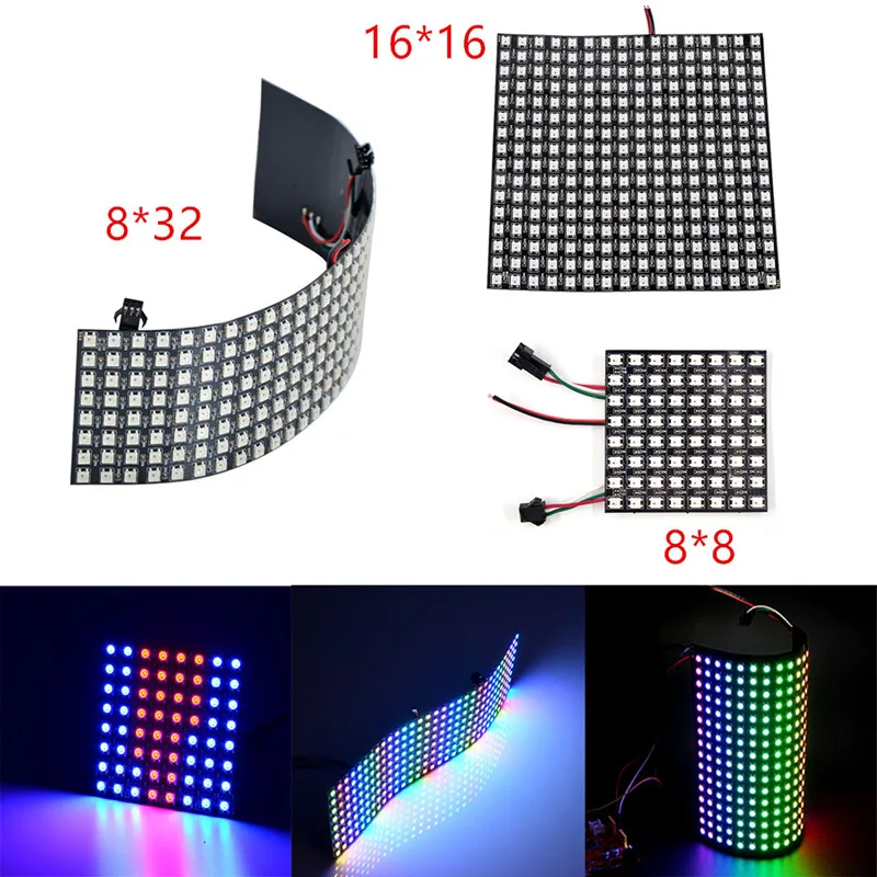 16x16 8x32 8x8 Piksel WS2812B WS2815 Paneli Dijital Esnek LED Panel Ayrı Ayrı adreslenebilir Tam Rüya Renk Beyaz / Siyah Görüntü 0