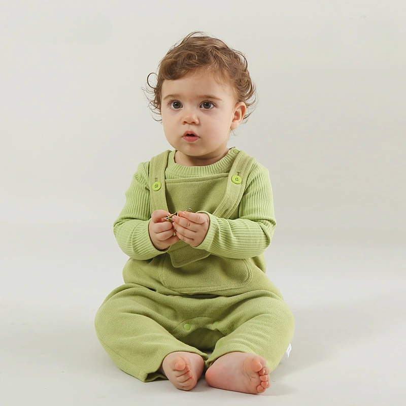 2 adet Bebek Giysileri Kıyafetler Toddler Örme Kazak Uzun Pantolon Bebek Tulum Erkek Kaba Pamuklu Çocuk Tulum Avokado Yeşil Pantolon Görüntü 0
