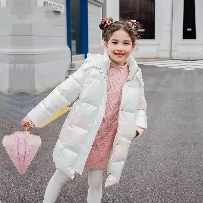 2022 Kış Kapşonlu pamuklu ceket Ceket Sıcak Rahat Orta Uzunlukta Parkas Yaş 3 4 5 6 7 8 9 10 11 12 Yıl Çocuk Kız Giyim Görüntü 0