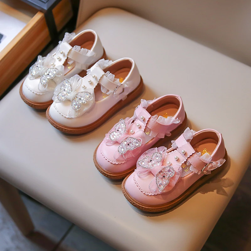 2023 İlkbahar ve Sonbahar Yeni Kızlar Yumuşak Taban kaymaz makosen ayakkabı Bebek yürüyüş ayakkabısı Lolita Tarzı Çocuk Moda Dantel Yay Loafer'lar Görüntü 0