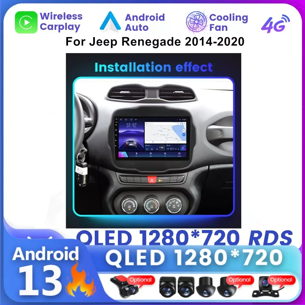 4G LTE Wifi Kablosuz Carplay Araba Radyo Android Otomatik Jeep Renegade 2016 2017 için 2018 2019 2020 Video Multimedya Oynatıcı GSP QLED Görüntü 0