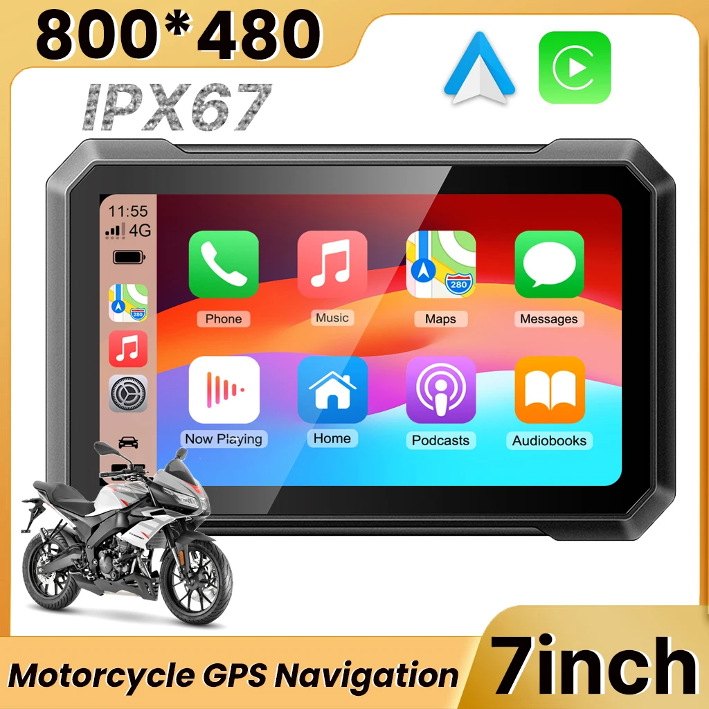 7 İnç Motosiklet GPS Navigasyon IPX67 Su Geçirmez Ekran Çift Bluetooth Kablosuz Apple Carplay ve Android Otomatik Navigator Görüntü 0