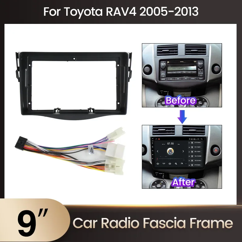 9 İnç Araba Radyo Stereo Fasya Çerçeve Toyota RAV4 2006-2012 DVD Dashboard Ses Montaj Adaptörü Facia Paneli Çerçeve Kitleri Kablo Görüntü 0
