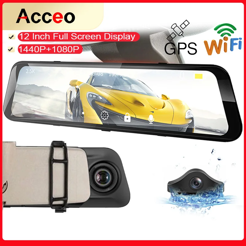 ACCEO A38Plus 12 İnç Araba Ayna Kamera Dokunmatik Ekran Video Kaydedici Dash kamera Arabalar İçin araba dvr'ı Dikiz Kamera İle araba kara kutusu Görüntü 0