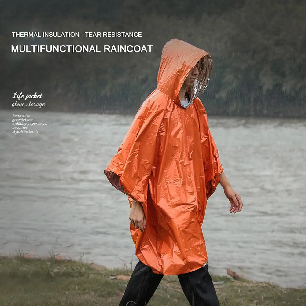 Acil Yağmurluk Panço Yağmurluk Açık Taşınabilir Battaniye Kalınlaşmış Yansıtıcı Rüzgar Geçirmez Survival Kamp Bisiklet Yağmurluk Görüntü 0