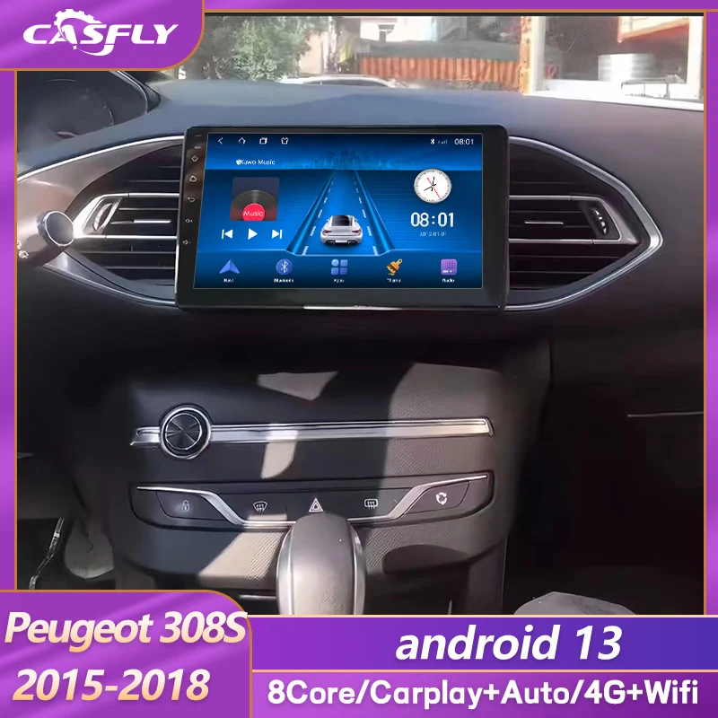 Android 13 Carplay Otomatik Ekran Araba Radyo Stereo Alıcısı Peugeot 308 İçin T9 308S 2013 2014 15 2017 Multimedya Oynatıcı yok DVD 4G Görüntü 0