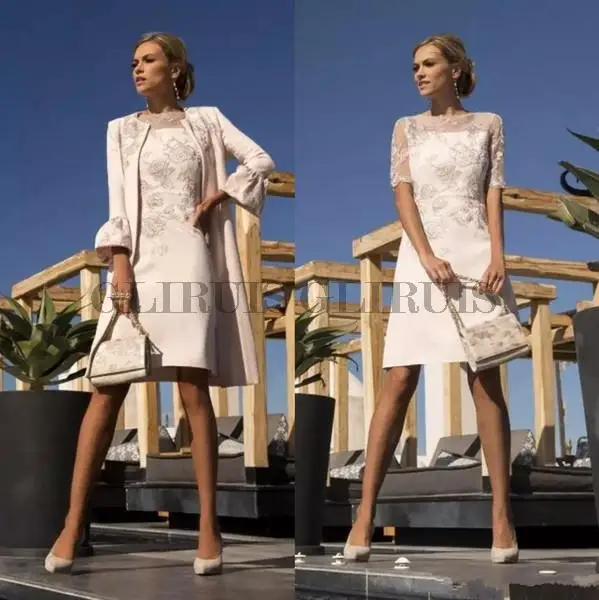 Anne Gelin Elbise Takım Elbise Uzun Ceket Çan Kollu Kısa Örgün Düğün Konuk Elbise 2 Adet Görüntü 0