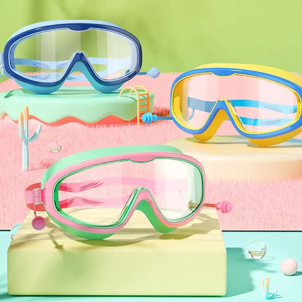 Anti Sis yüzme gözlükleri Çocuklar Kulak Tıkacı İle Geniş Görüş Yüzmek Gözlük Elastik Büyük Çerçeve Yüzme Aksesuarları Yüzme için Görüntü 0