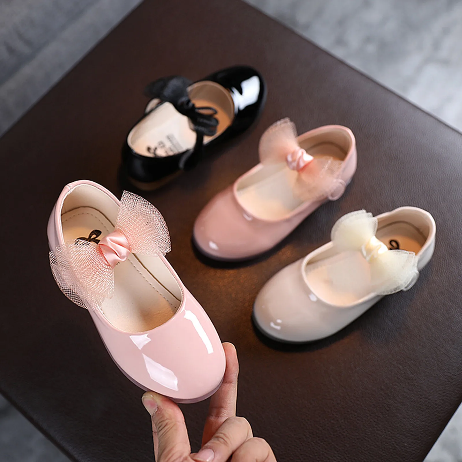 Ayakkabı bebek düğüm bebek düz kızlar Prenses çocuklar yürümeye başlayan deri yumuşak bebek ayakkabıları Görüntü 0