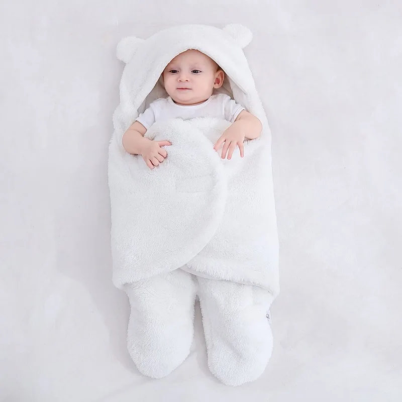 Bebe Kış Sıcak Polar Bebek Bebek Uyku Tulumu Zarf Yenidoğan Bebek Yatak Wrap Sleepsack Karikatür bebek battaniyesi Kundaklama Görüntü 0