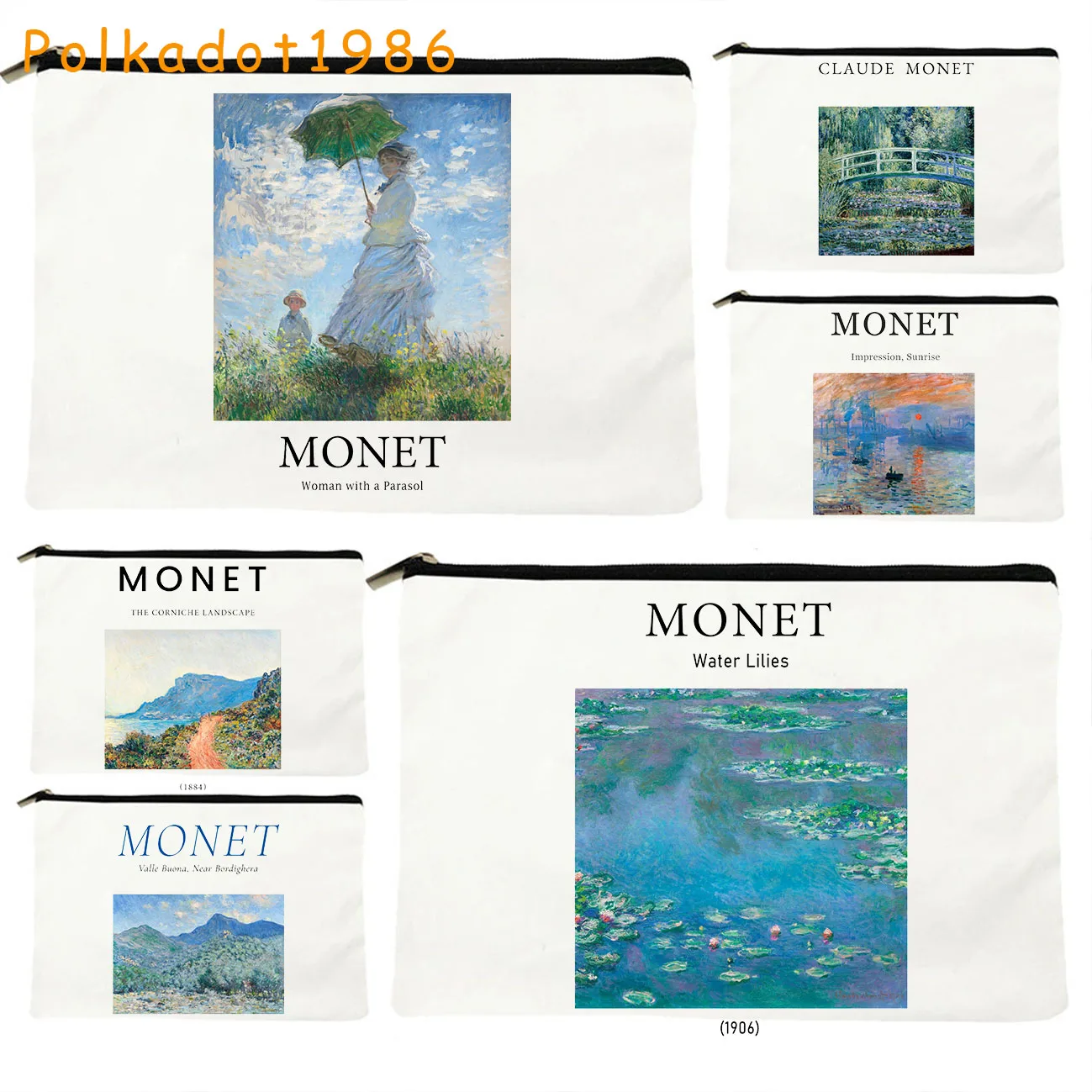 Claude Monet Nilüferler Resimleri Tuval Kozmetik Çantası Makyaj Tuvalet Çantası Kalem Kutusu Fermuar Kılıfı Anahtar bozuk para cüzdanı Sevimli Fan Hediyeler Görüntü 0