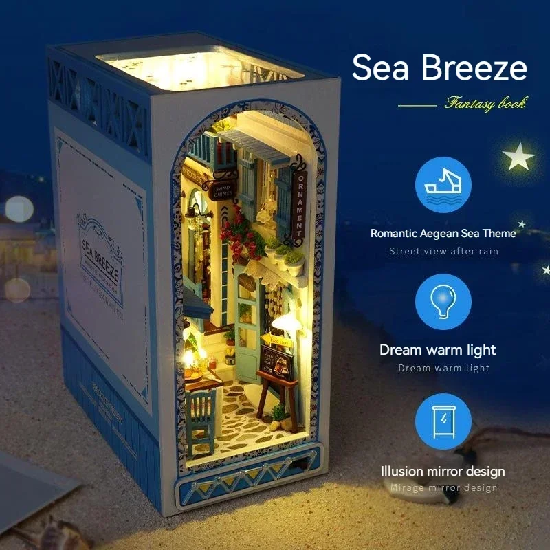 Dıy Ahşap Kitap Nook Raf Eklemek Minyatür Yapı Kiti Deniz Ev Casa Kitaplık Montaj Bookend Yetişkinler İçin Kız doğum günü hediyesi Görüntü 0