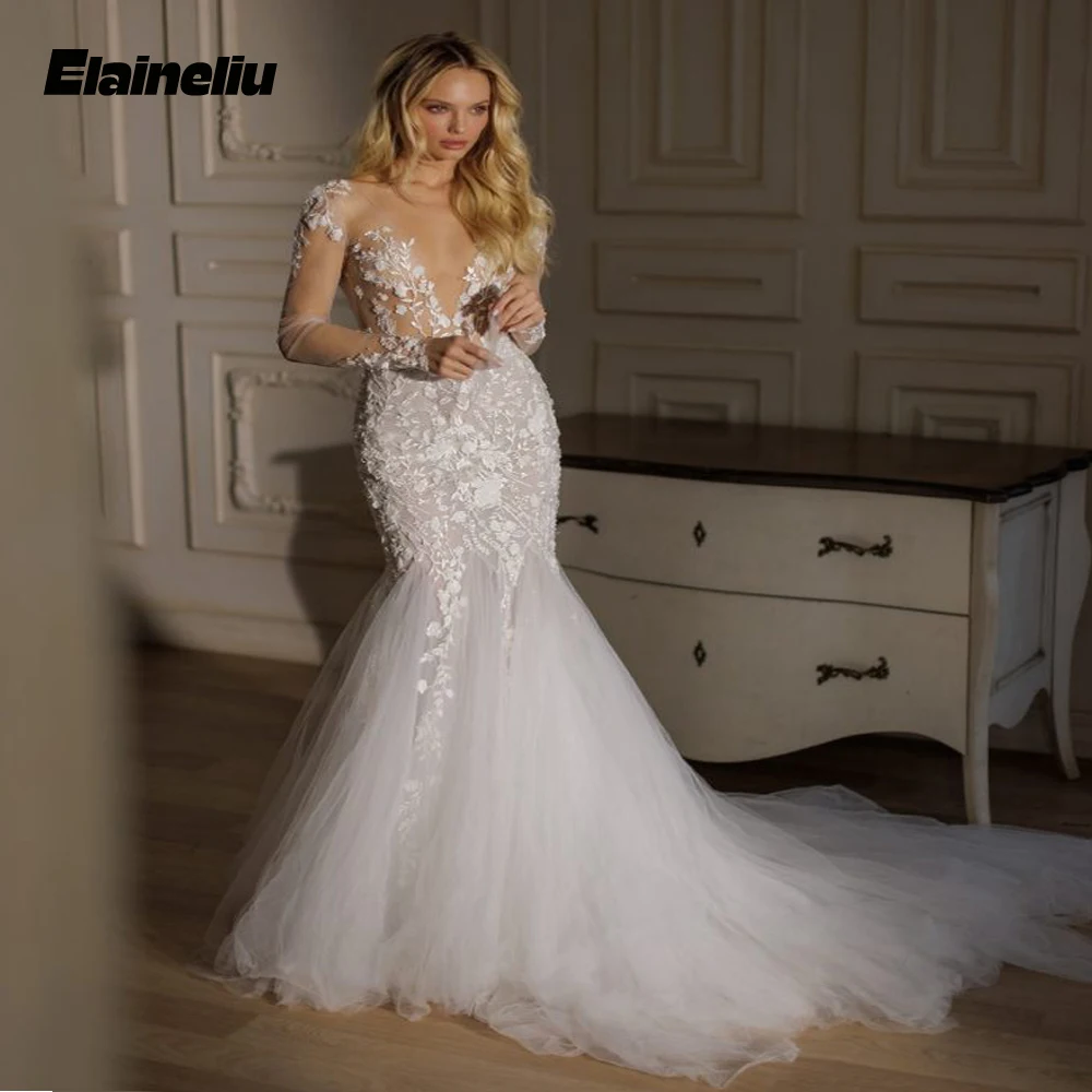 ELAİNELİU Seksi Illusion 2024 düğün elbisesi Kadınlar için Kesme Aplikler Custom Made Örgün gelin kıyafeti Artı Boyutu Görüntü 0