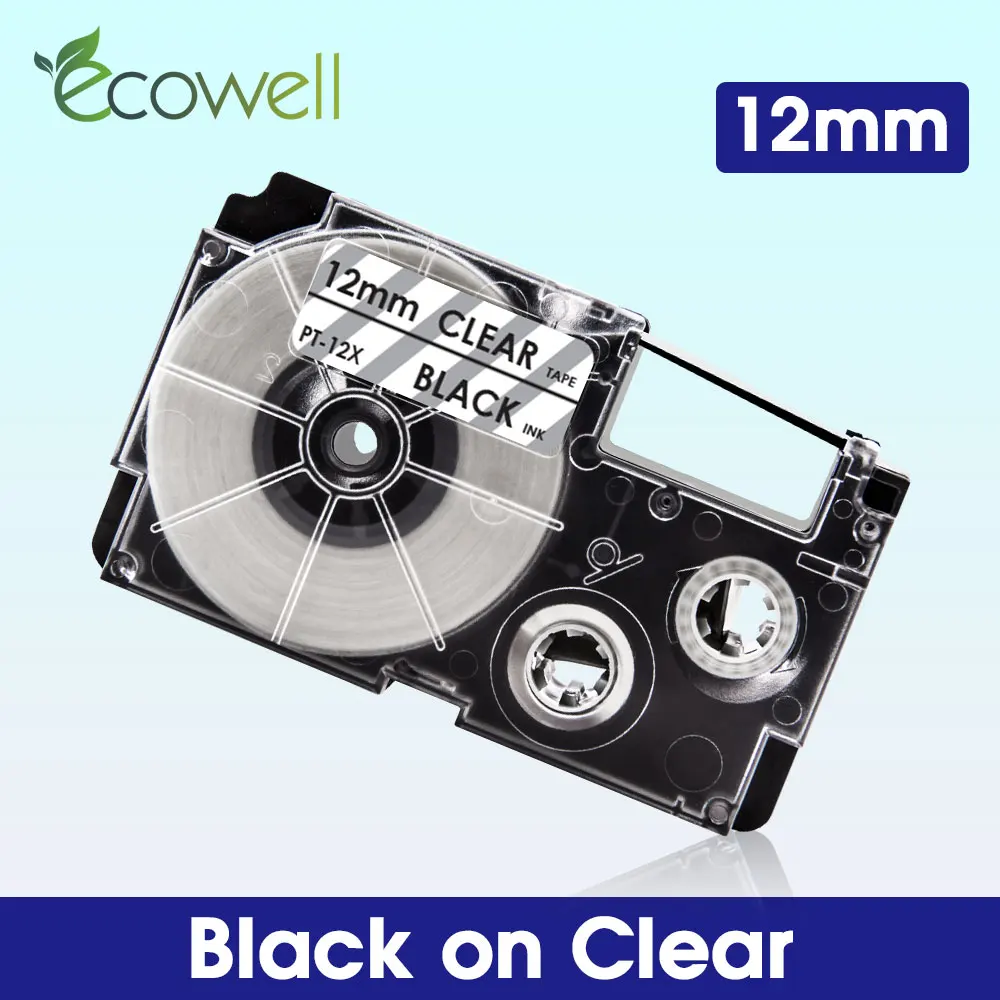 Ecowell XR - 12X 12mm Siyah Şeffaf yazıcı şerit Casio XR12X XR 12X etiket bant için Uyumlu Casio KL-60 KL-120 yazıcı Görüntü 0
