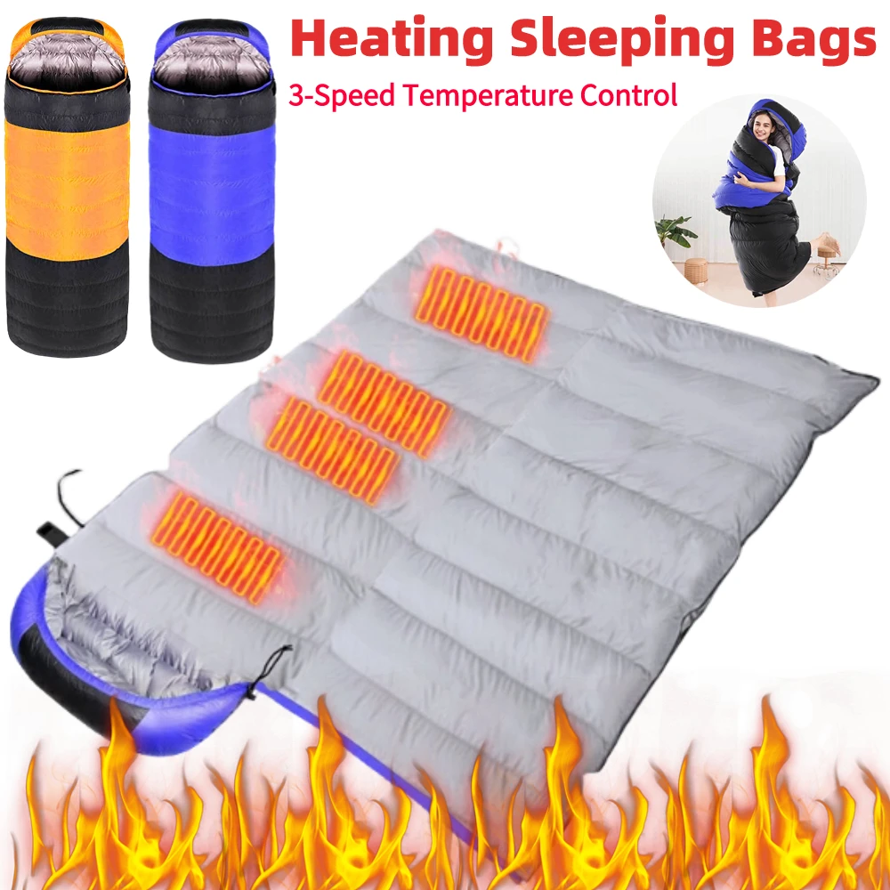 Elektrikli ısıtmalı kamp uyku tulumu hafif 3 Seviyeleri sıcak zarf sırt çantasıyla uyku tulumu açık seyahat yürüyüş için Görüntü 0