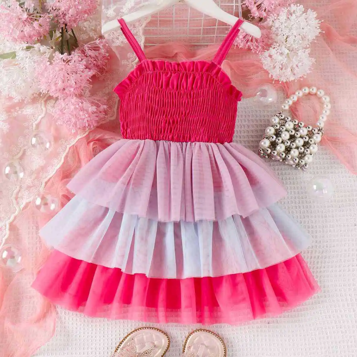 Gökkuşağı Örgü Elbise Çocuklar için Çocuk Kız Yaz Kolsuz Kayış Kayma Elbise Pilili Kek Prenses Elbiseler Bebek Kızlar için Görüntü 0