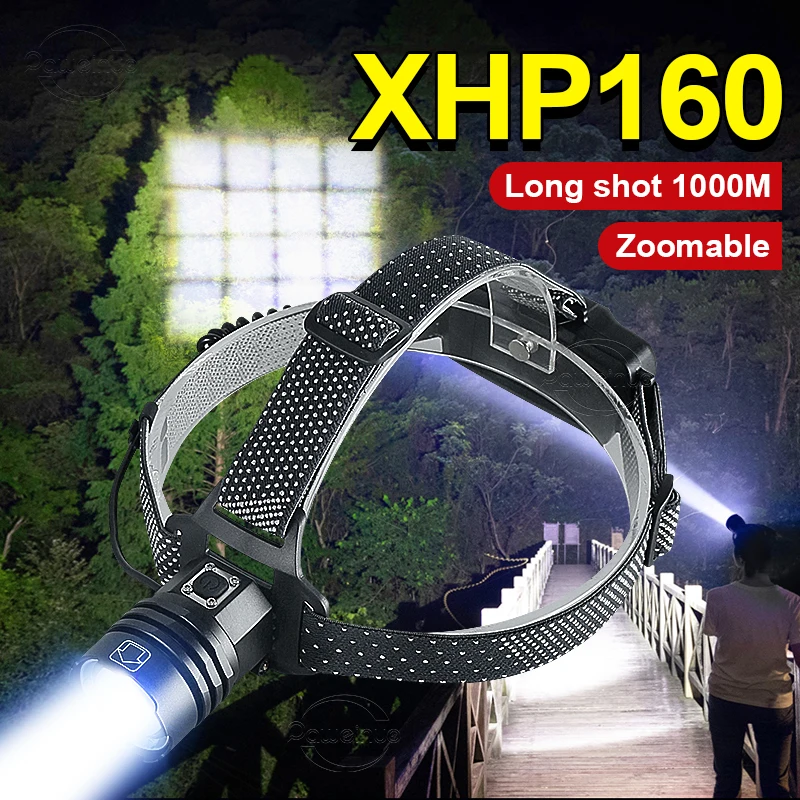Güçlü XHP160 USB şarj edilebilir led lamba far su geçirmez kafa feneri zumlanabilir balıkçılık kamp yürüyüş far 18650 ışık Görüntü 0