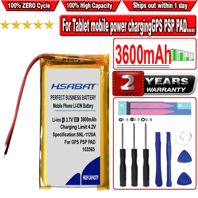 HSABAT 3600mAh 103565 Lityum polimer şarj edilebilir pil için Tablet mobil güç chargingGPS PSP PAD E-kitap POS Makinesi Güç Görüntü 0