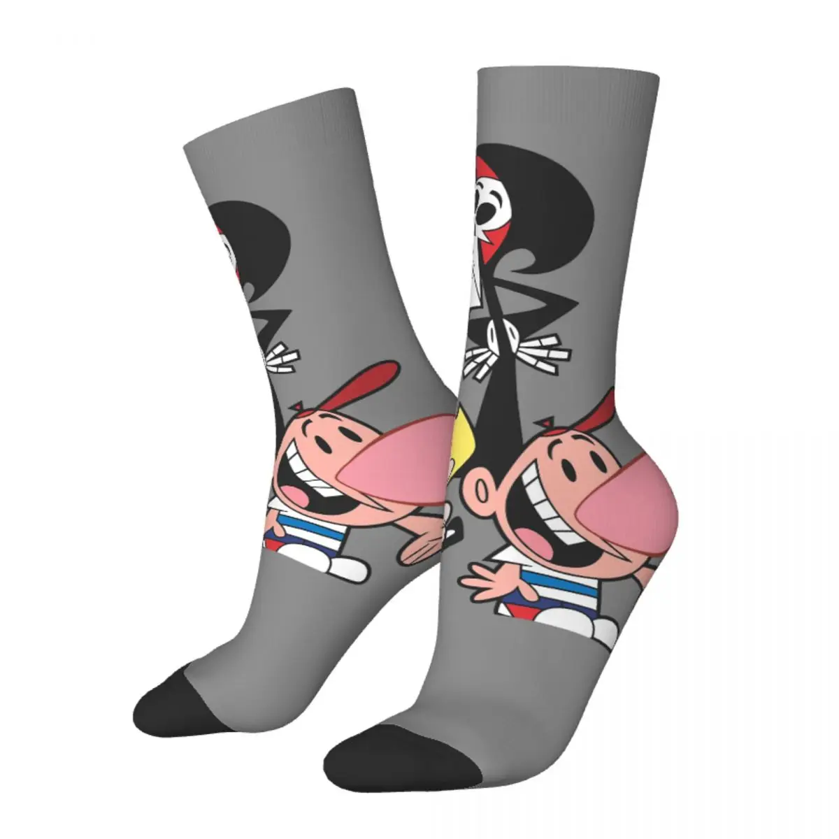 Hip Hop Retro Temel Çılgın erkek çorapları Unisex Grim Maceraları Billy ve Mandy Karikatür Harajuku Desen Baskılı Ekip Çorap Görüntü 0