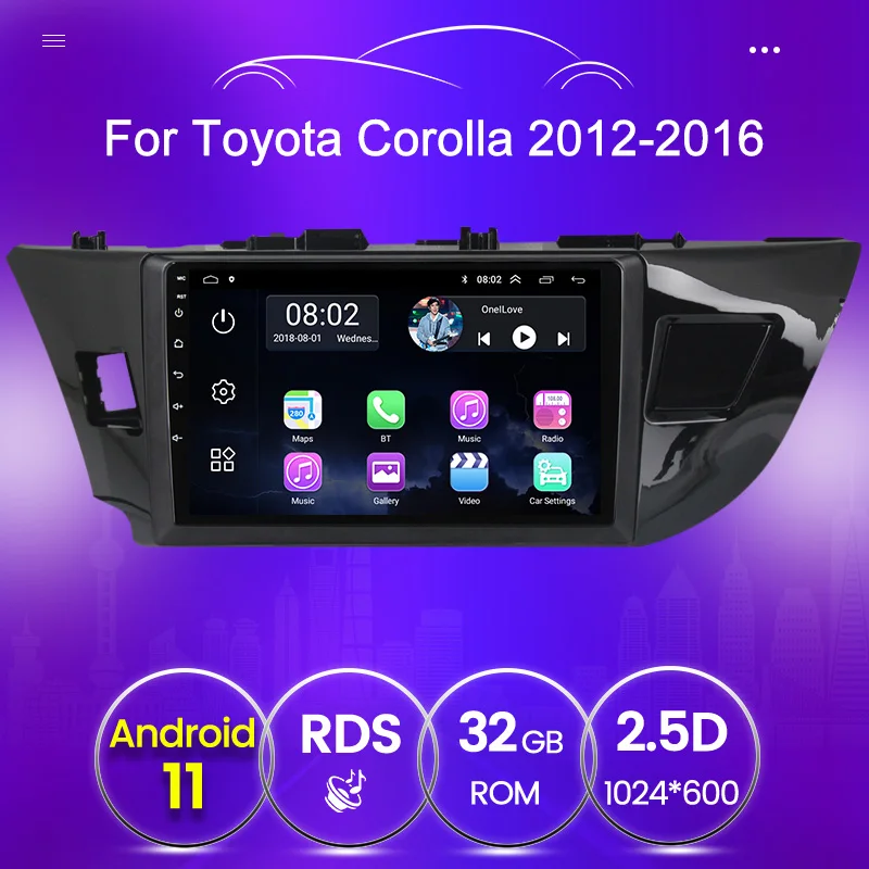 IPS Android 11 Ana Ünite Araba Multimedya Oynatıcı Toyota Corolla 2013 2014 2015 İçin 2G + 32G ROM Autoradio desteği Carplay DVR Kamera Görüntü 0