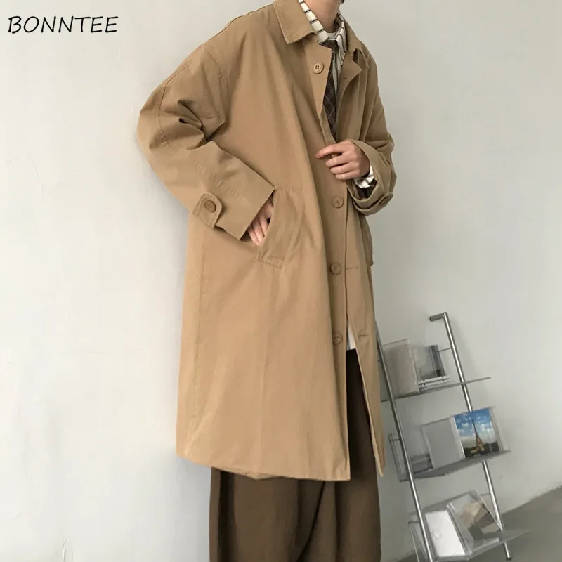 Japon Vintage Siper Erkekler Rahat Popüler Uzun Palto Genç Yakışıklı Yüksek Sokak Dış Giyim İngiltere Sonbahar Yeni Ulzzang Ins Görüntü 0
