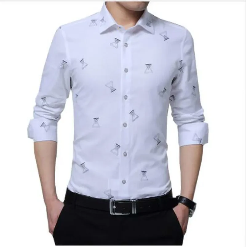 KALİTELİ Baskı Erkek Gömlek Düğme Aşağı Slim Fit Elbise erkek Gömlek Uzun Kollu Sonbahar Sosyal Kulüp Erkek Giysileri Camisa Masculina Görüntü 0
