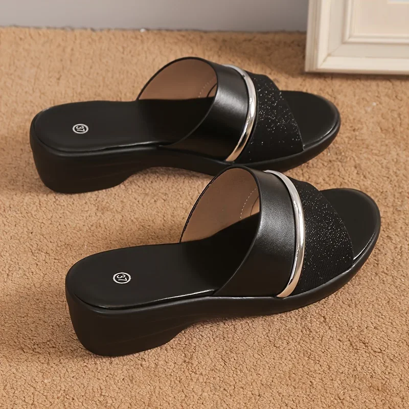 Kadınlar Düz Renk platform sandaletler Üzerinde Kayma Yumuşak Taban Rahat Çok Yönlü Slaytlar Yaz kaymaz Kama Slaytlar Görüntü 0