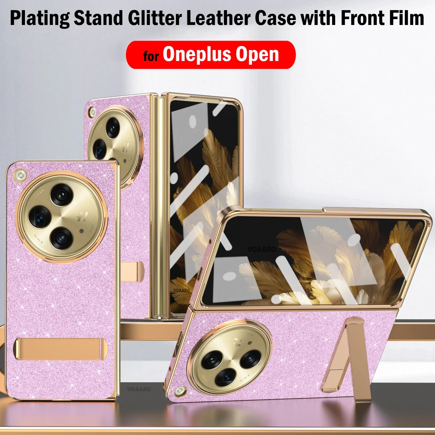 Kaplama Glitter Kıvılcım Deri Lüks Funda Oneplus Açık Durumda Kickstand Kapak Oneplus Açık 5G Durumda Ön Ekran Filmi Görüntü 0