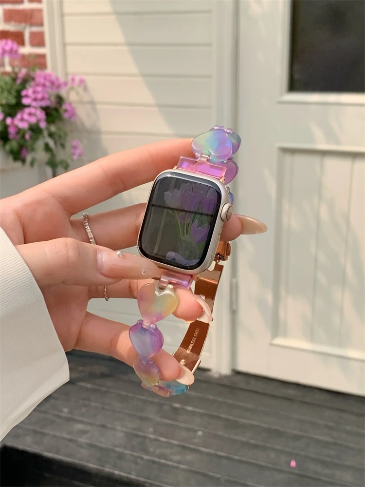 Kore Aşk Kalp Reçine Kayış apple saat bandı 41mm 40mm 38mm 44 45 42 49 Bilezik Watchband iWatch Serisi 8 7 3 4 5 6 SE Görüntü 0