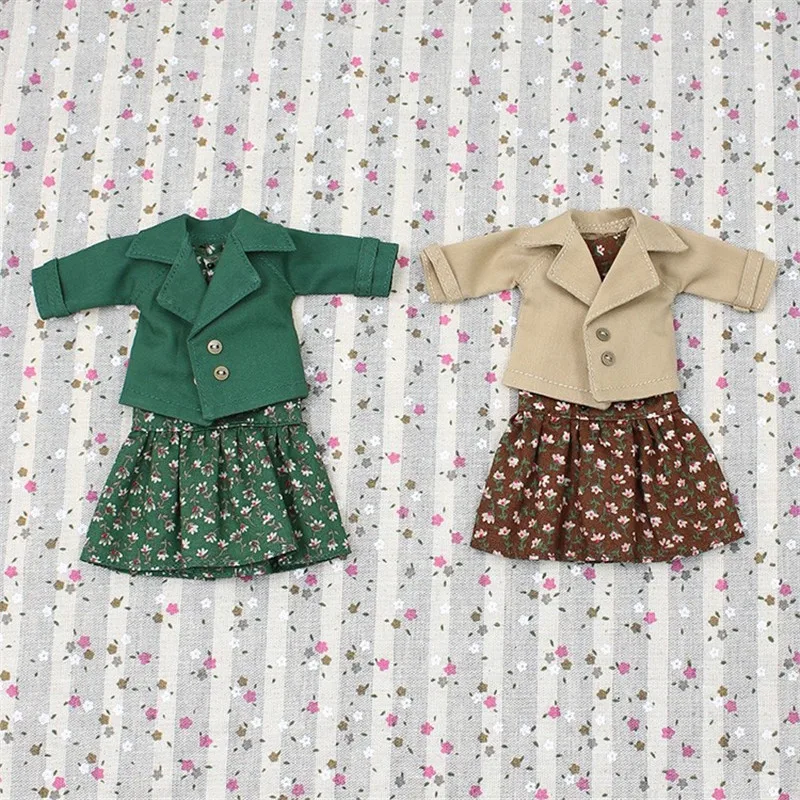 Kıyafetler Blyth doll için Yeşil ve Kahverengi elbise ceket ORTAK vücut serin soyunma 1/6 JBD BUZLU DBS Görüntü 0