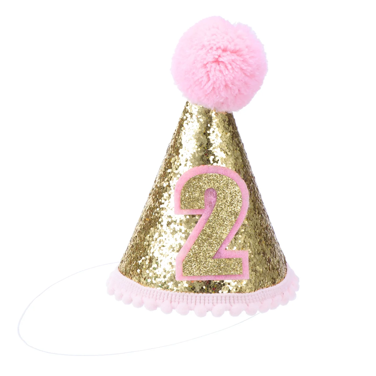 Kız 2. Doğum günü koni şapka, Glitter Sparkle ayarlanabilir kafa bandı koni şapka malzemeleri ( ) Görüntü 0