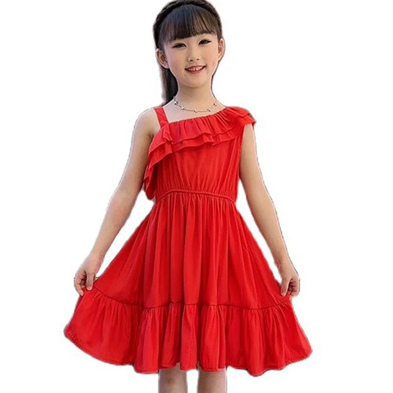Kızlar yaz elbisesi Düz Renk Elbiseler Kızlar İçin Rahat Tarzı Çocuk Elbise Büyük kadın kostümü 6 8 10 12 14 Görüntü 0
