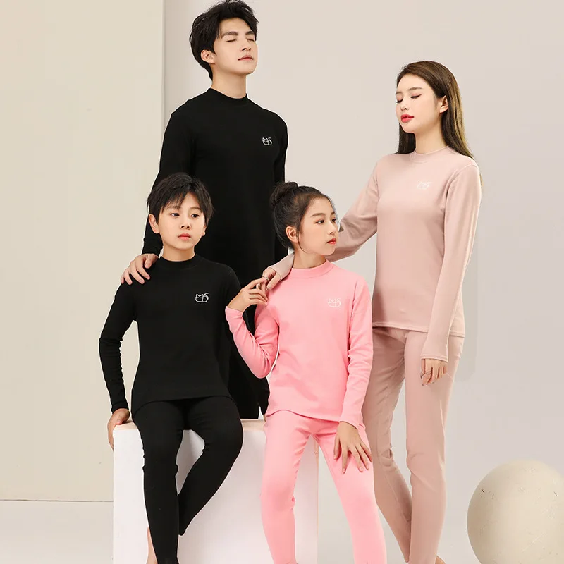 Kış Aile Iç Çamaşırı Çocuk giyim setleri Düz Renk Kadın Erkek Pijama Erkek Kız Pijama Setleri Genç Loungewear Görüntü 0