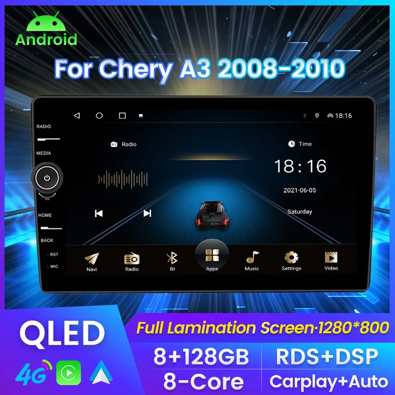 MLOVELİN QLED Ekran Android 11 Carplay araba radyo video oynatıcı Chery A3 2008-2010 hiçbir dvd 2 din Android RDS radyo Araba Stereo Görüntü 0