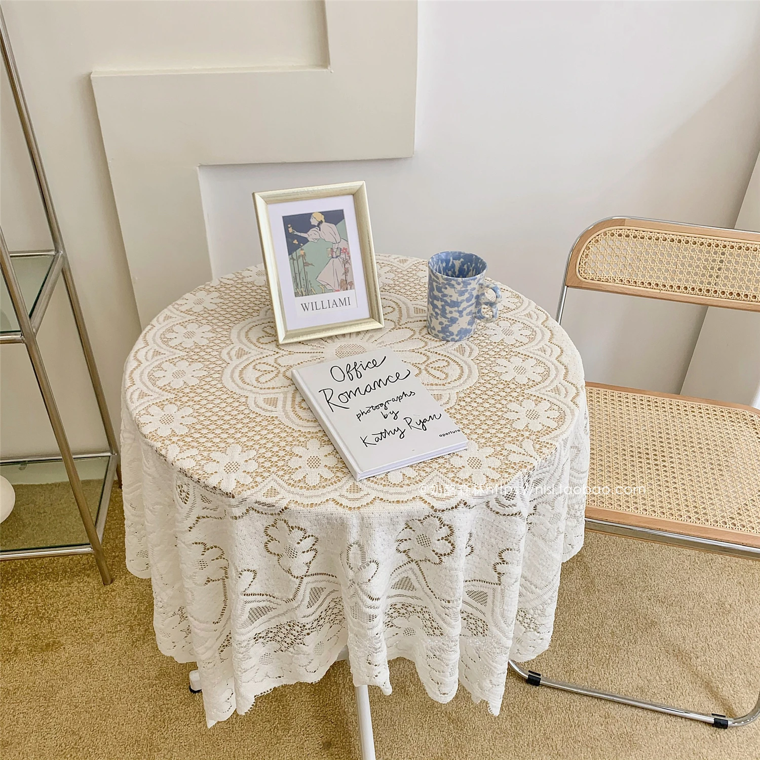 Masa Örtüsü Vintage Basit Tarzı Beyaz Dantel Oturma Odası Yatak Odası Yuvarlak Masa Komidin Arka Plan Bez Placemat Görüntü 0