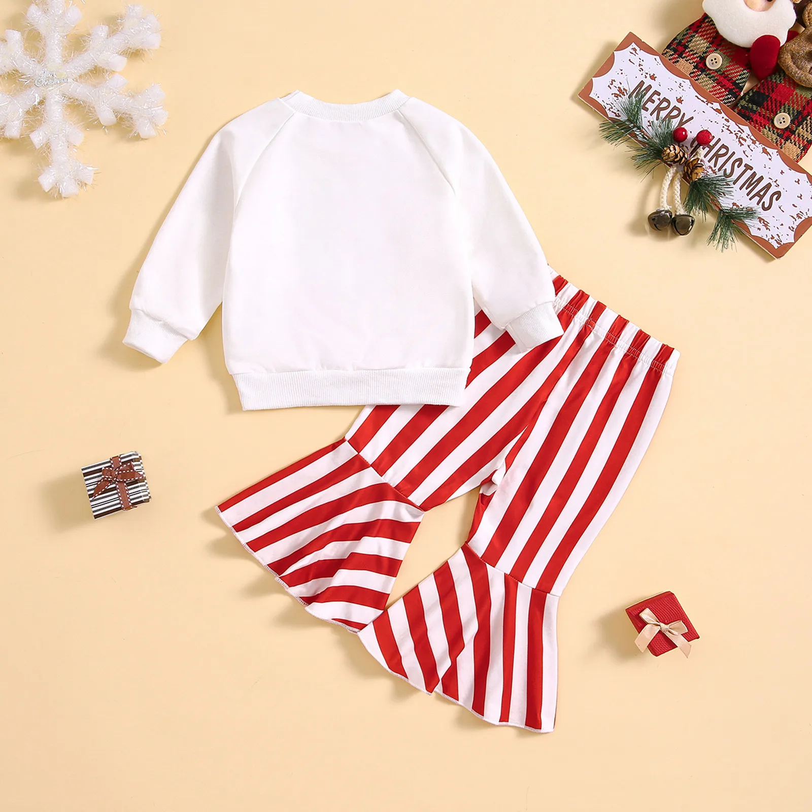 Merry Christmas Baskı Kıyafetler Toddler 2 ADET Kızlar Uzun Kollu üstler ve pantolonlar İçin Giysi Set Çocuk Çocuk Giysileri 아동 상하복 세트 Görüntü 0