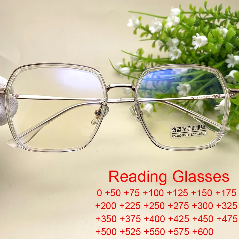 Moda şeffaf Metal Anti mavi ışık gözlük kadın erkek presbiyopi gözlük TR90 çerçeveleri optik okuma gözlüğü Okulary 0 ~ + 6 Görüntü 0
