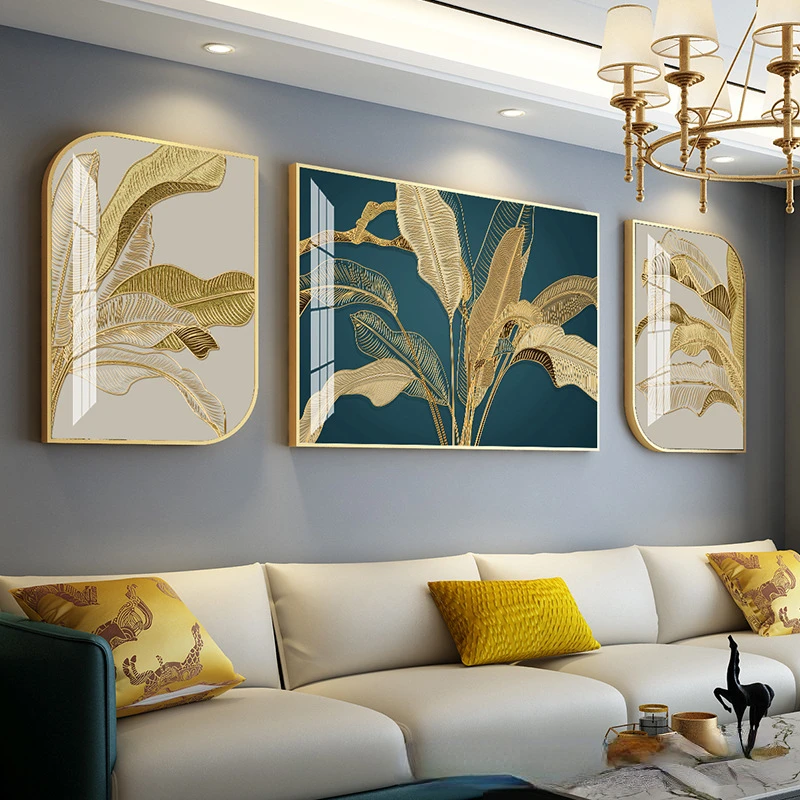 Modern minimalist oturma odası dekoratif boyama ışık lüks duvar triptik duvar sanatı kristal porselen boyama Görüntü 0