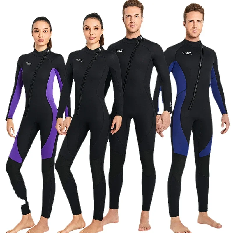 Neopren Wetsuit Erkekler için, Termal Tam Takım Elbise, Çapraz Fermuar, Dalış, Yüzme, Sörf, Kayak, Sıcak, 3mm, Kış Görüntü 0