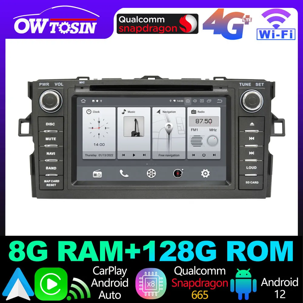 Owtosın Android 12 SM6125 6G + 128G araç DVD oynatıcı Multimedya Oynatıcı Toyota Auris 1 İçin E150 2006-2012 Radyo Video GPS CarPlay Otomatik Medya Görüntü 0