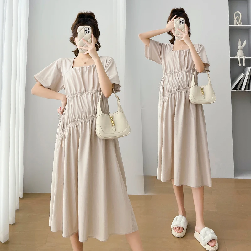 P44651 # hamile elbisesi Maxi Elbise Kısa Kollu Ruffles Tasarım Gevşek Kadınlar İçin Yaz hamile kıyafetleri Midi Gebelik Elbise Görüntü 0