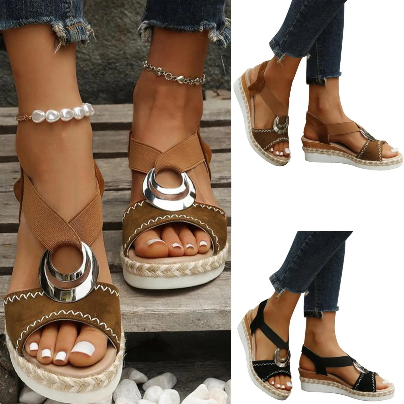 Sandalet kadın 2023 Kalın Alt Kama Balık Ağzı Roma Sandalet gündelik kadın ayakkabısı Sonbahar Düşük Topuk Ayakkabı Kadınlar için Rahat Görüntü 0