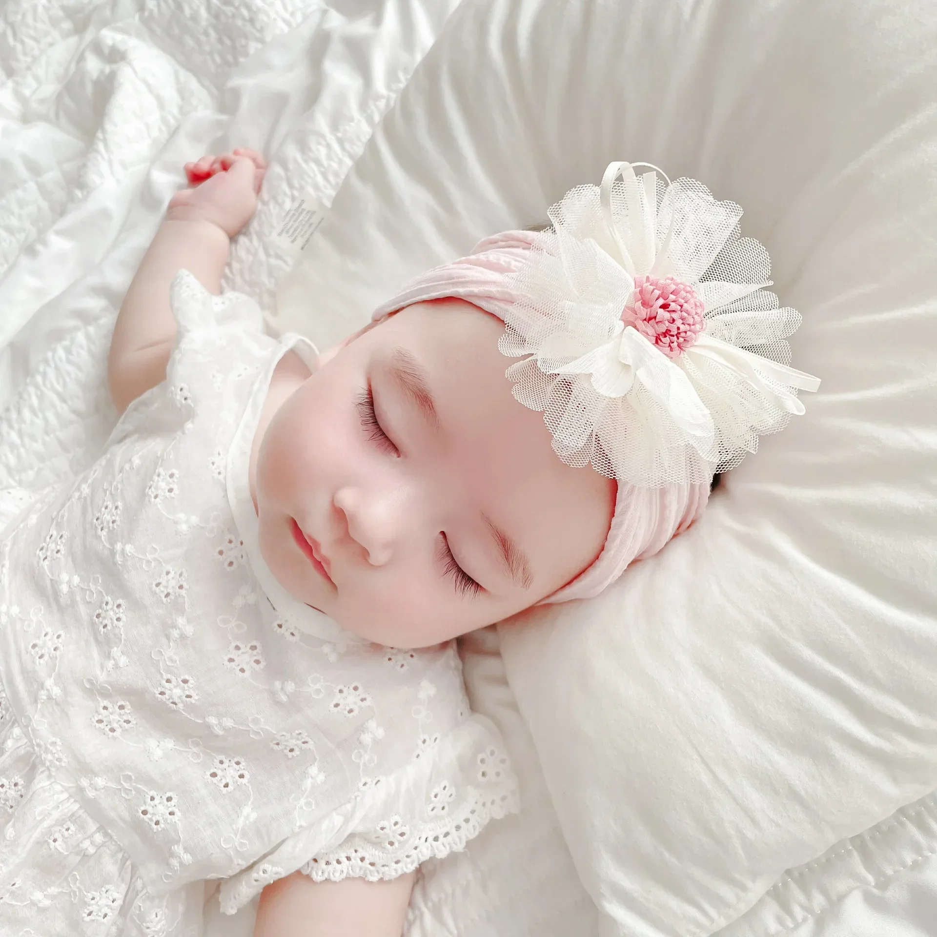 Sevimli Bebek Çocuk Bantlar Kafa Bandı Baş aşınma Aksesuarları Büyük Çiçek Prenses Headdress Türban Kızlar Toddlers için 0-3Y Görüntü 0